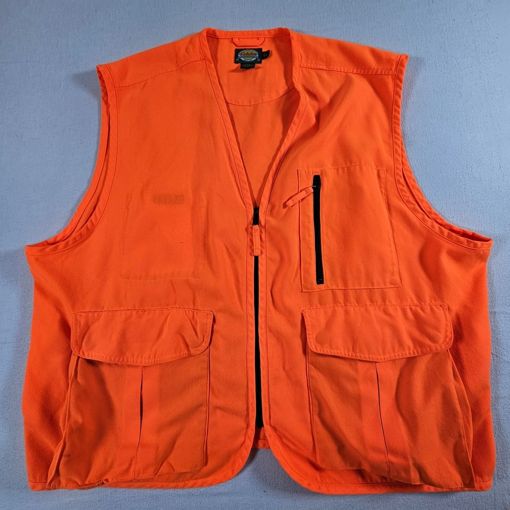 Cabelas Hunting Vest Mens 2XL Blaze Orange Zip Up Utility Pockets Acrylic